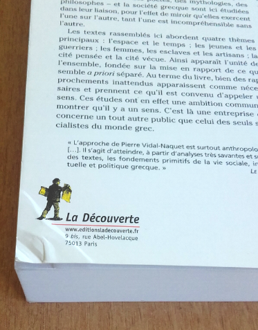 Exemplaire d'occasion - VIDAL-NAQUET P. - Le chasseur noir : Formes de pensée et formes de société dans le monde grec, 2005, 485 p.