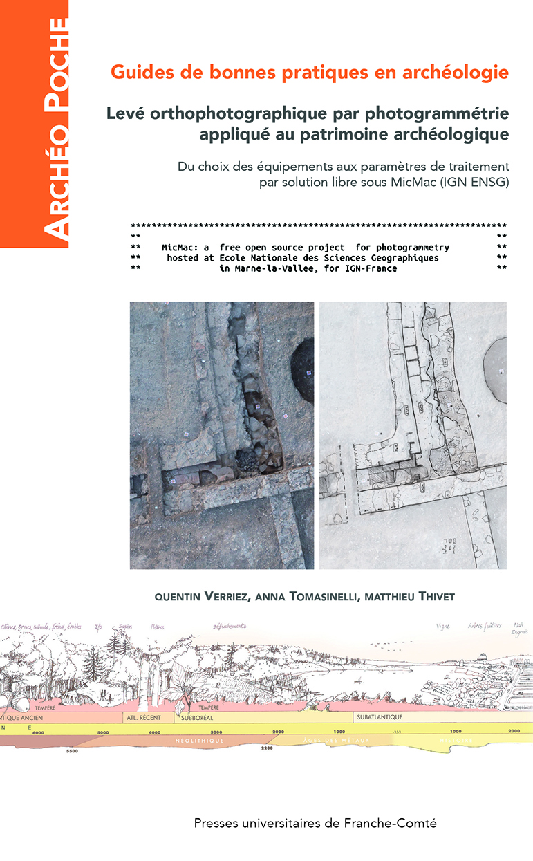 Levé orthophotographique par photogrammétrie appliqué au patrimoine archéologique. Du choix des équipements aux paramètres de traitement par solution libre sous MicMac (IGN ENSG), (Guides de bonnes pratiques en archéologie), 2023, 116 p.