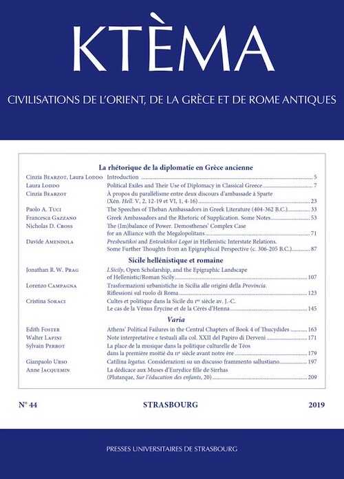 44, 2019. La rhétorique de la diplomatie en Grèce ancienne.